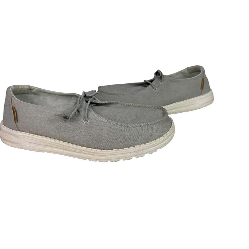 Hey Dude Gray Canvas Slip On Easy Lace Size 8 Womens Shoes